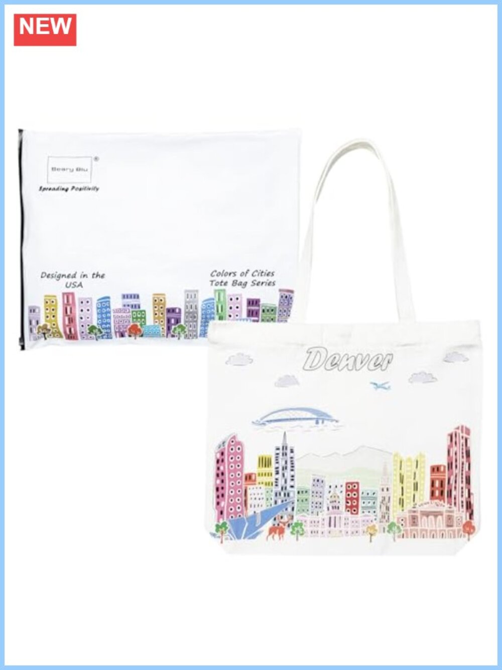 Women's Canvas Tote Bag with Zipper and Magnetic Closure, City Art, 17x14,